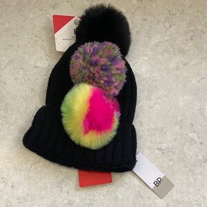 BP Black Beanie with 3 Interchangeable Pom-Poms. New with tags.